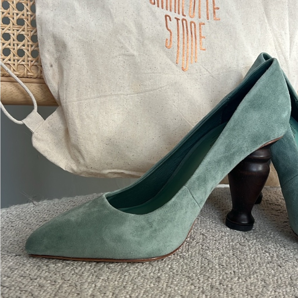 Charlotte Stone Blue-Green Suede Heels